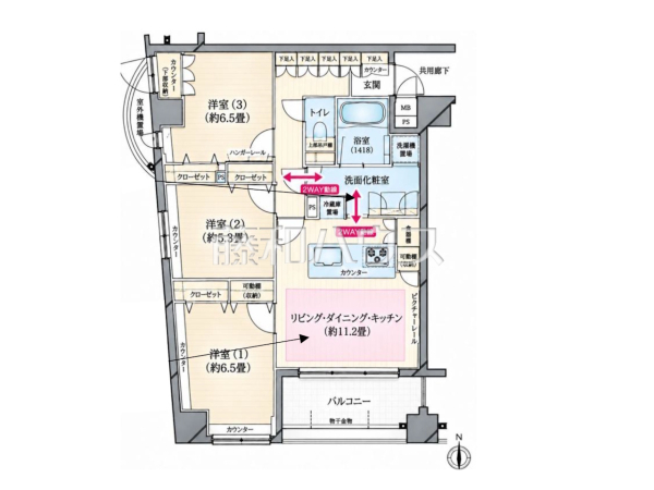 角部屋で2面に窓やバルコニーを設けることで風通しがよく、効率よく換気ができます。 角部屋で2面に窓やバルコニーを設けることで風通しがよく、効率よく換気ができます。