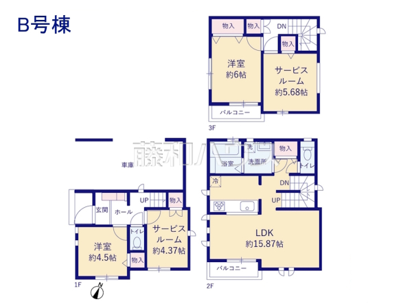 B号棟 間取図 【東久留米市中央町1丁目】 B号棟 間取図 【東久留米市中央町1丁目】