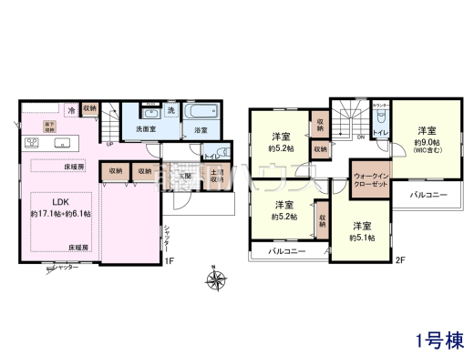 1号棟 間取図 【東村山市萩山町2丁目】